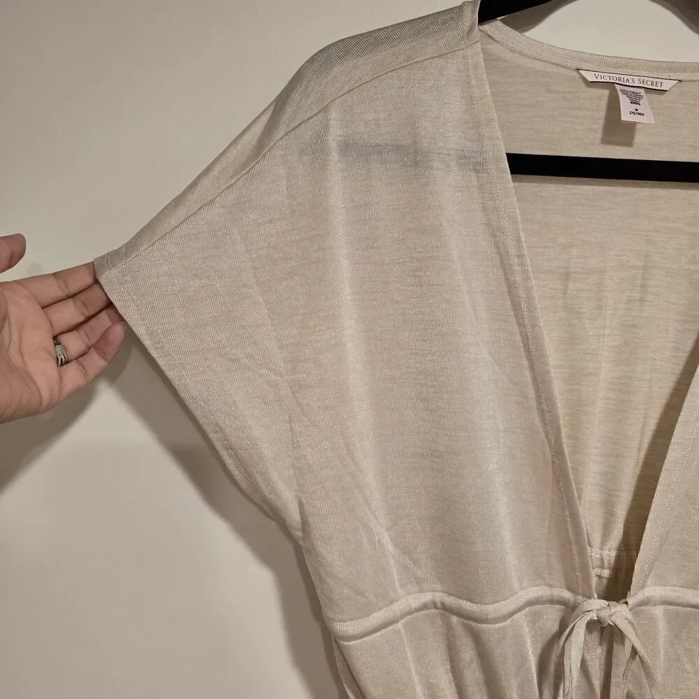 Victorias Secret Romper Medium Womens Beige Drawstring Shimmer Intimates Coverup